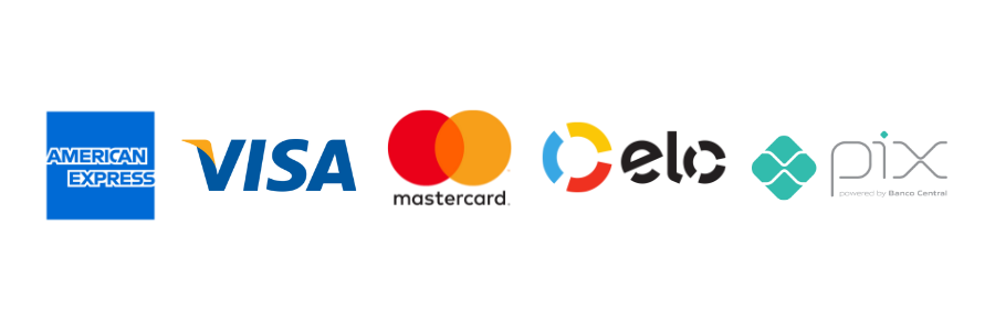 American Express, Visa, Mastercard, Elo, Pix